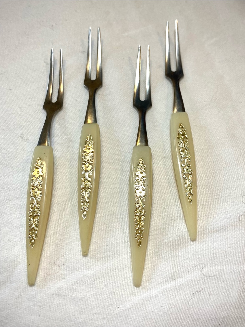 Vintage Appetizer/Cocktail Forks - Cream handle with floral motif - Set of 4